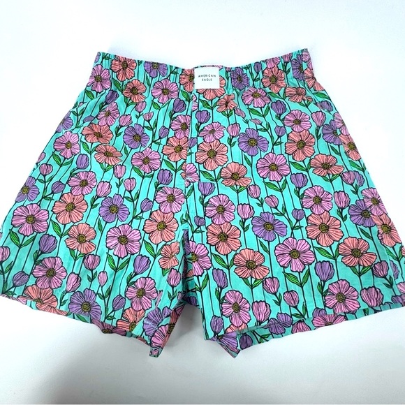 American Eagle Outfitters Floral Print Shorts - Pink and Purple on Green - Picture 1 of 7